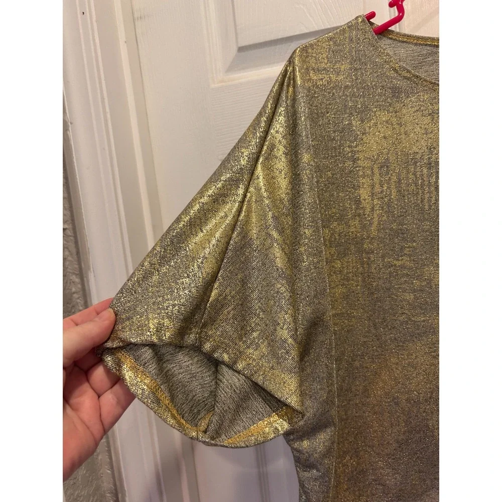 Caution to the Wind Womens Gold Metallic Foil Dolman Sleeve Boxy Crop Top Small‎